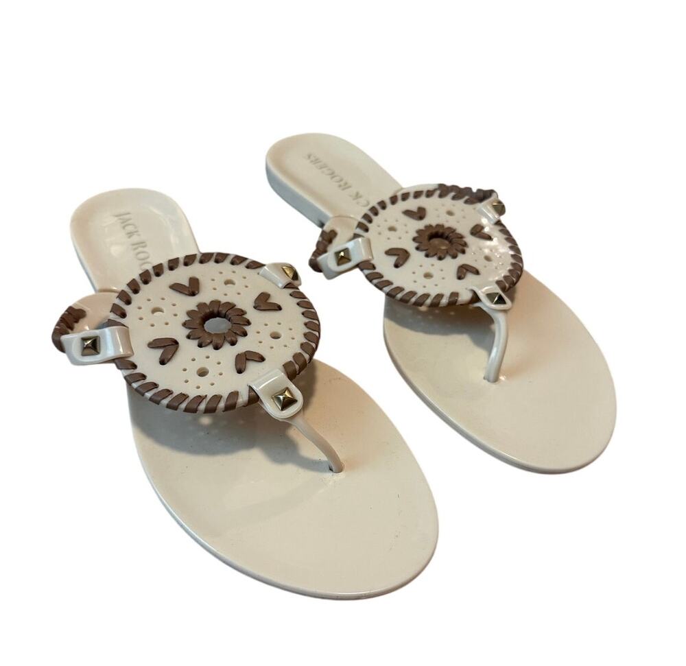 Jack Rogers Georgica Jelly Sandals Bone White Truffle Brown Thong Flip Flop Sz 9